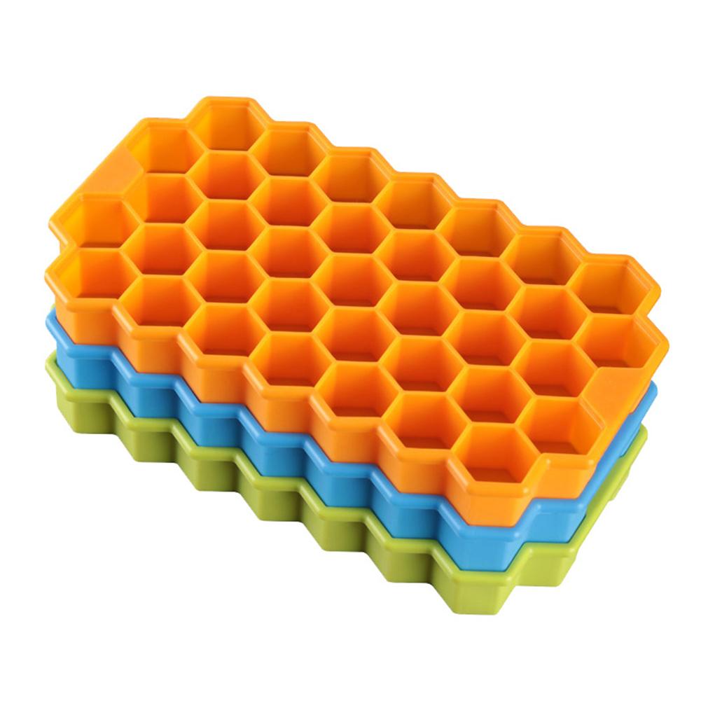 37-Grid Honeycomb Silicone Ice Cube Mold with Cover Ice Tray Home Kitchen DIY Tools