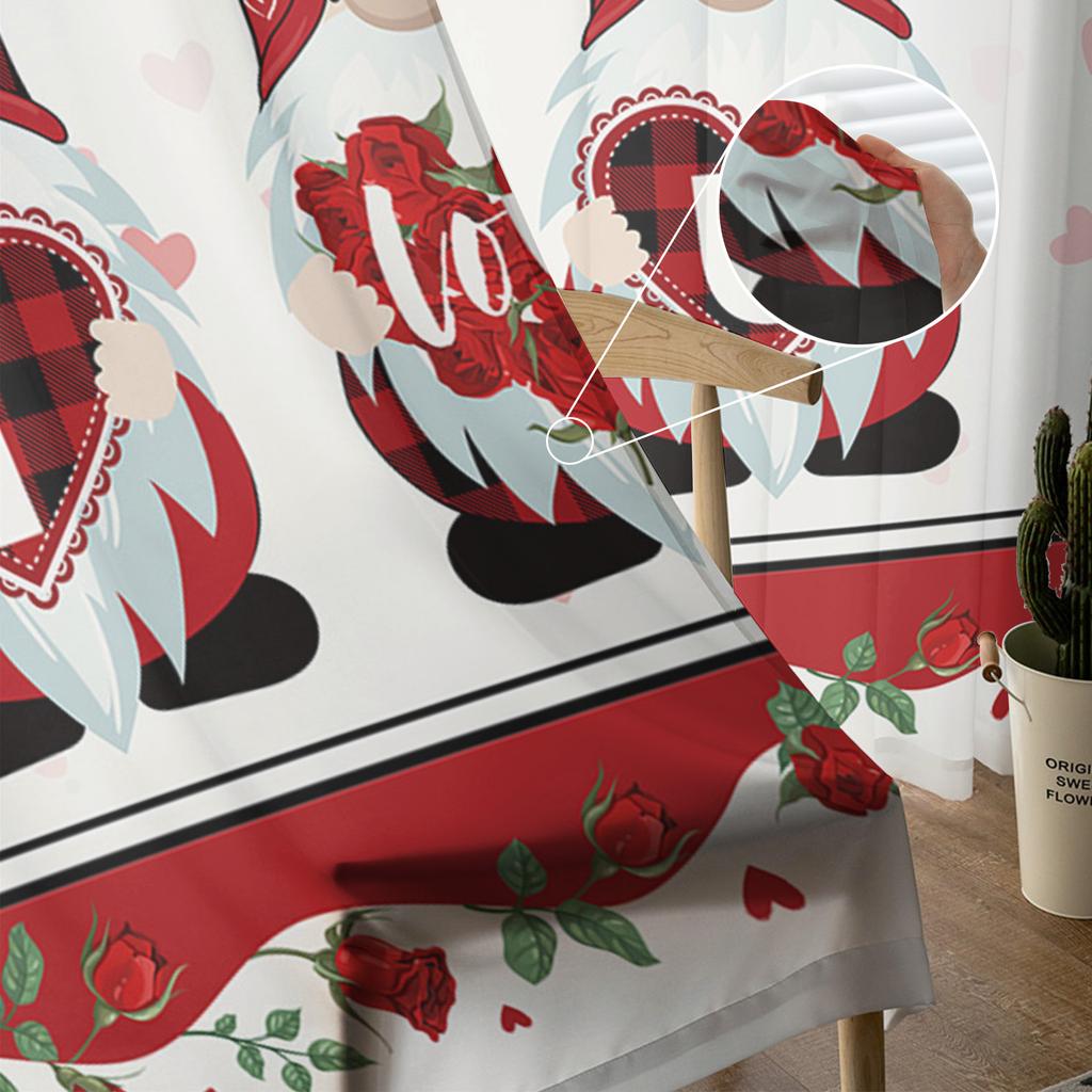Valentinstag Rosen Wichtel Tüll Vorhänge für Wohnzimmer Heimdeko Fenstervorhang Küche Transparenter Voile Vorhang