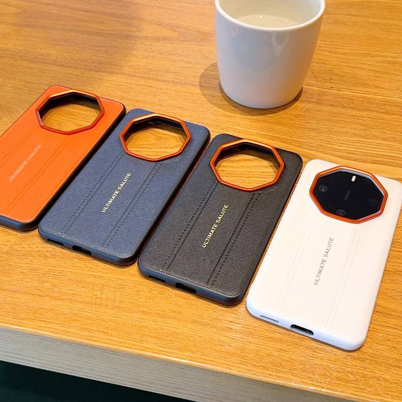 Luxury Cross Texture Leather Design Case For Huawei Mate 60RS 50RS 40RS Slim Orange Camera Ring Shockproof Cover