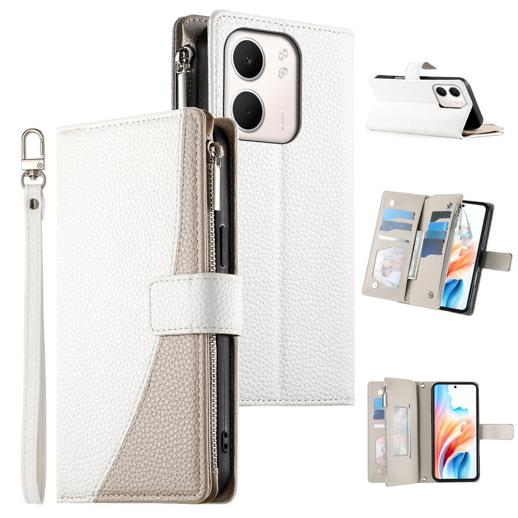 For Oppo A5x 5G/4G Case Zipper Wallet Color Splicing Leather Flip Phone Cover with Straps