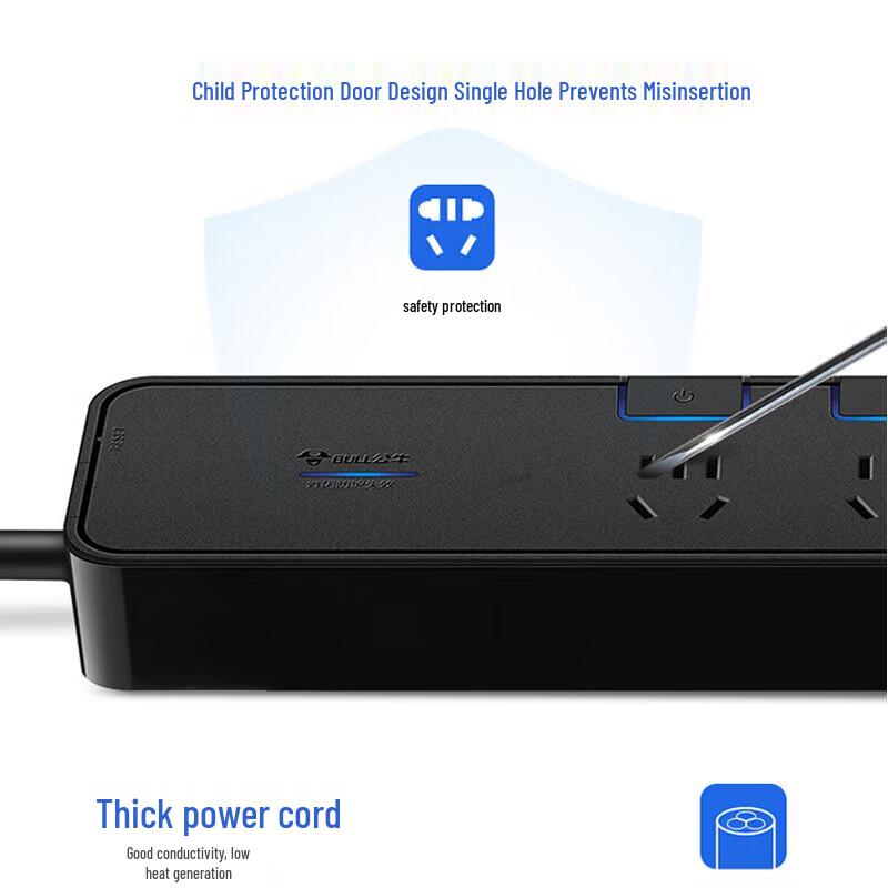 BULL GN-H3053 5-Outlet Individually Switched Power Strip, 3m Cable