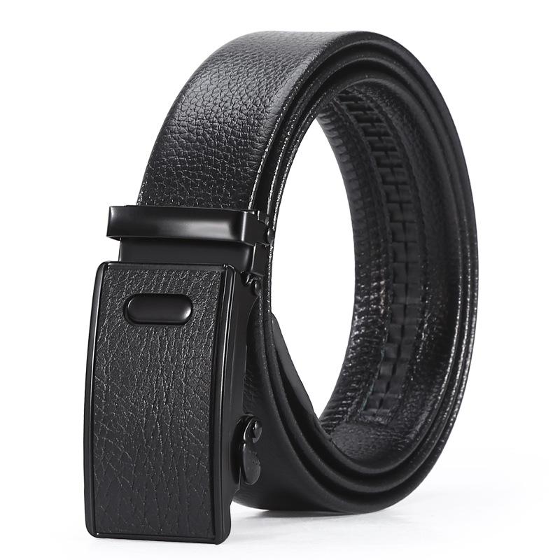 Men's Fashion Wear-Resistant Automatic Buckle Lychee Grain Faux Leather Belt
