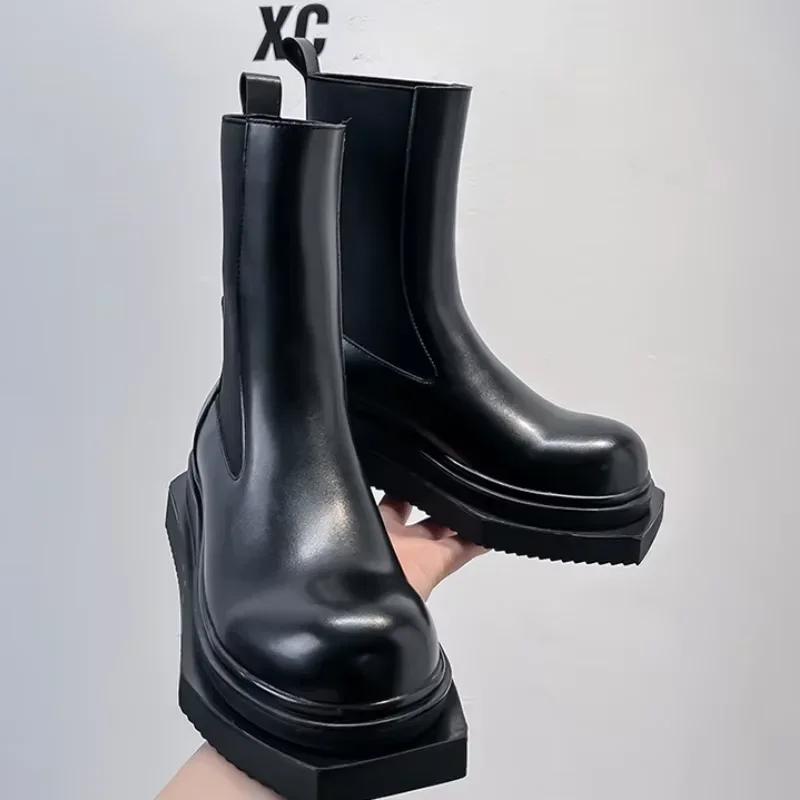 Módní návrhář Kožené Chelsea kotníkové boty Dámské Protiskluzové Silná podrážka Platforma Boty pro muže Punkový styl Motorkářské boty Botas Mujer