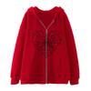 Colorful Spider Web Print Zip Up Hoodie Loose Fit Streetwear Y2K Couple Outerwear