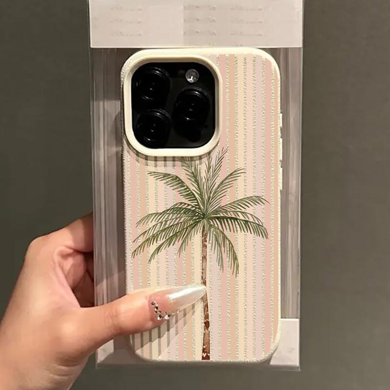 Striped Coconut Tree Pattern Phone Case For iPhone 17 Pro Max 16 15 14 Plus 13 12 11 Pro Max 16E 17 Air X XR XS Max Soft Cover