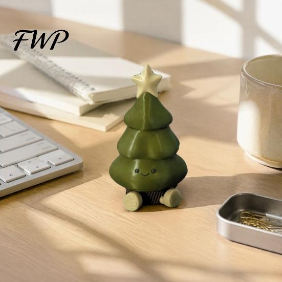 Unique 3D Printed PLA Crafts Christmas Tree Figurine, Cute Smiling Face Storage Decorative for Office Desk Desktop Ornament, Multi-Purpose Toy