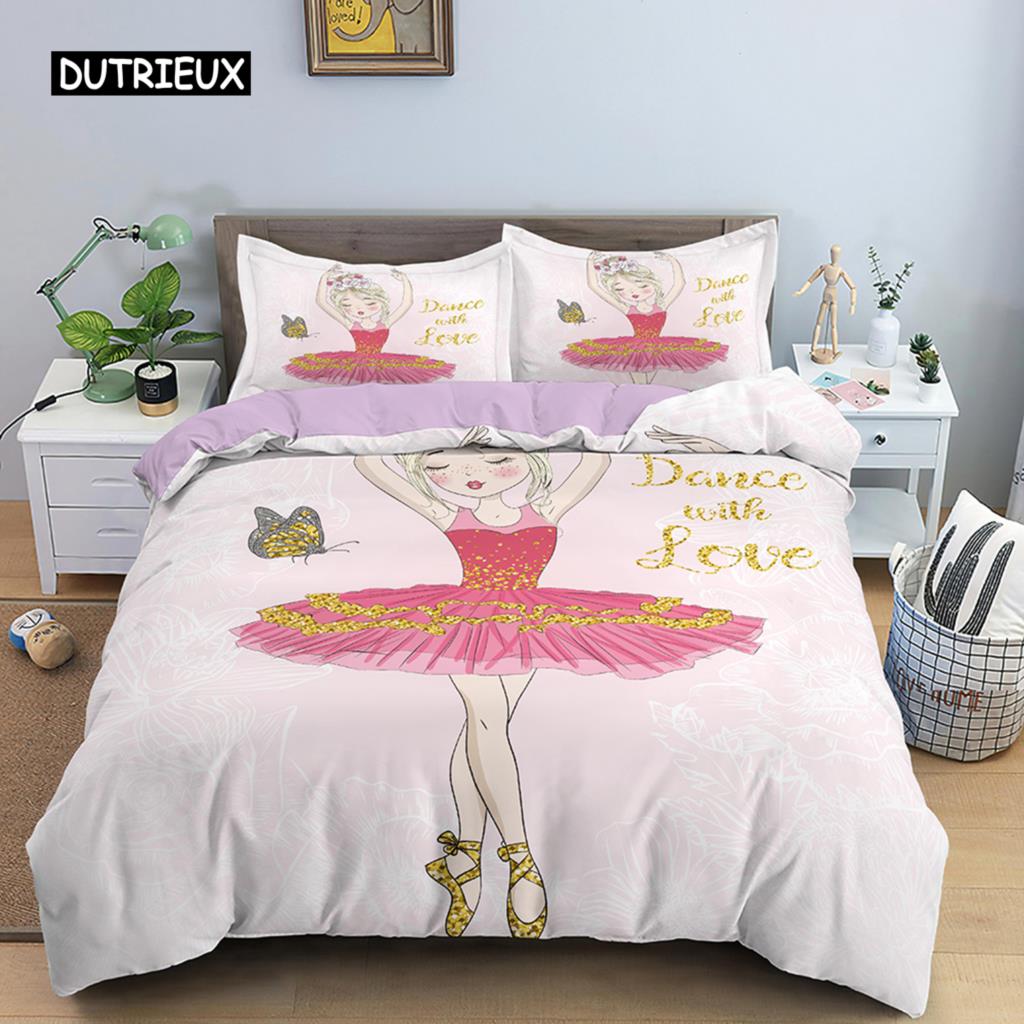 Set de lenjerie de pat pentru fete, balet, dans, fete, husă de pilotă, minunate balerine, 135, roz, husă de pilotă, pat de prințesă, single, HomeTextiles