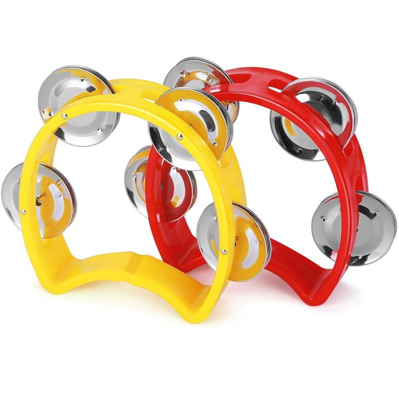 2Pcs Plastic Hand Held Percussion Tambourine With 4 Bells Rhythm Musical Instrument Toys Kids Preschool Educational Gift