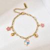Women's Luxury Drip Oil Flower & Heart Pendant Stainless Steel Bracelet