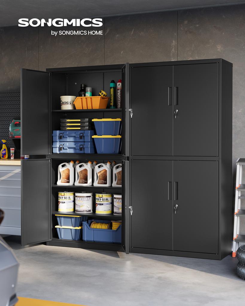 SONGMICS Armadio Ufficio Multiuso OMC016B01 con 4 Ante e 5 Ripiani, 40 x 80 x 180 cm, 2 Serrature, Ripiani Regolabili, Armadio Acciaio