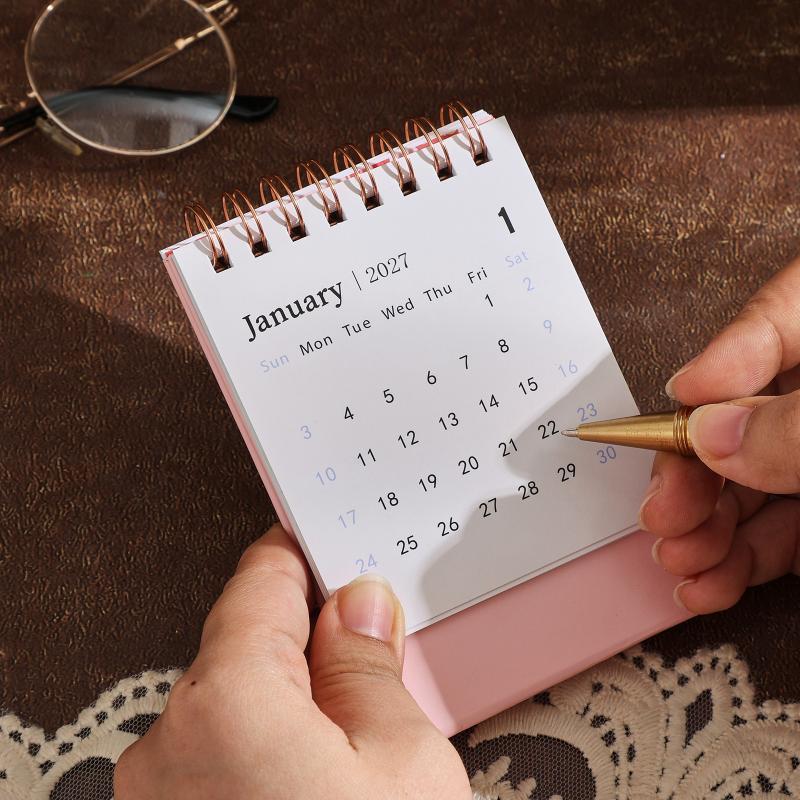 Mini Small Desk Calendar 2026 To Dec 2027 Portable Spiral Monthly Calendar Daily Organizer For Desk Home Yearly Planner