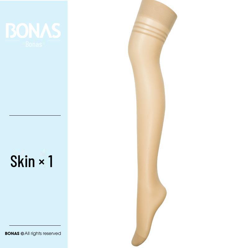 Bonas Women's Black Summer Ultra-Thin Over-the-Knee Japanese Style Stockings