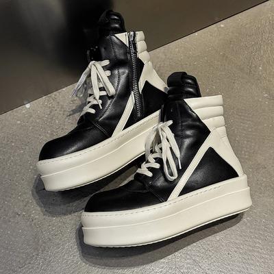 Streetstyle Lässige Stiefeletten High Top Lederschuhe Dick besohlte Motorradstiefel Rutschfest Outdoor Botas Dicke Sohle