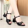 Soft Leather Mother Sandals Summer Shoes For Women's Mid-Heel One-Button Skirt Versatile Fashion Women's Shoes Comfortable