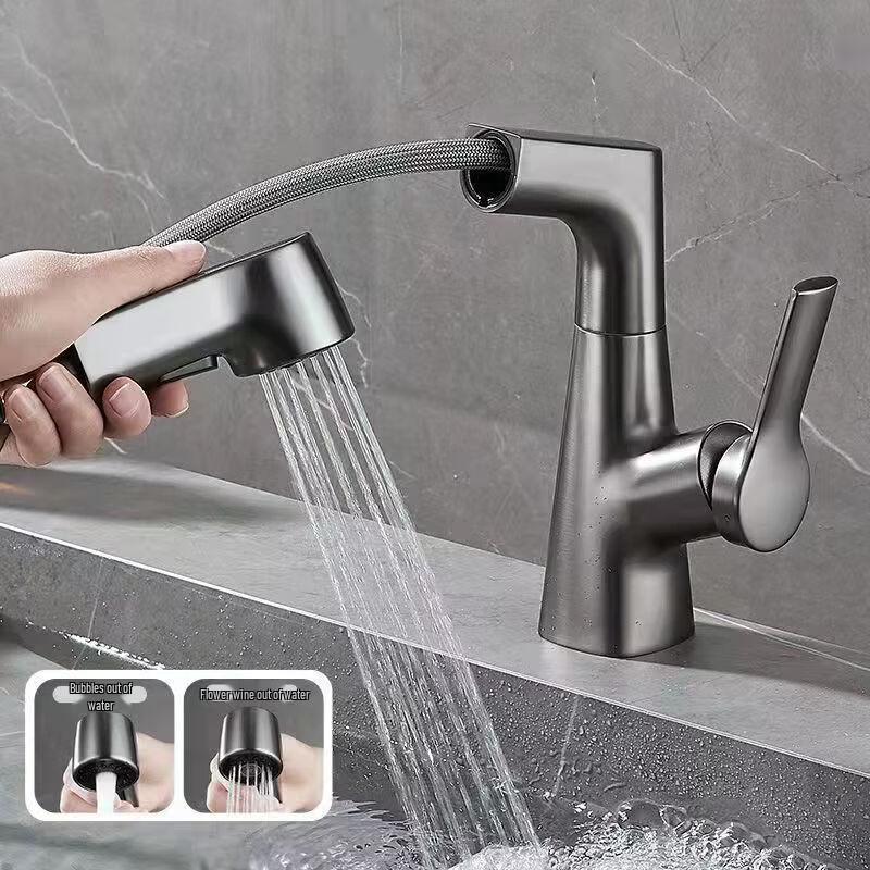 TLXT Gunmetal Gray Pull-Out Basin Faucet