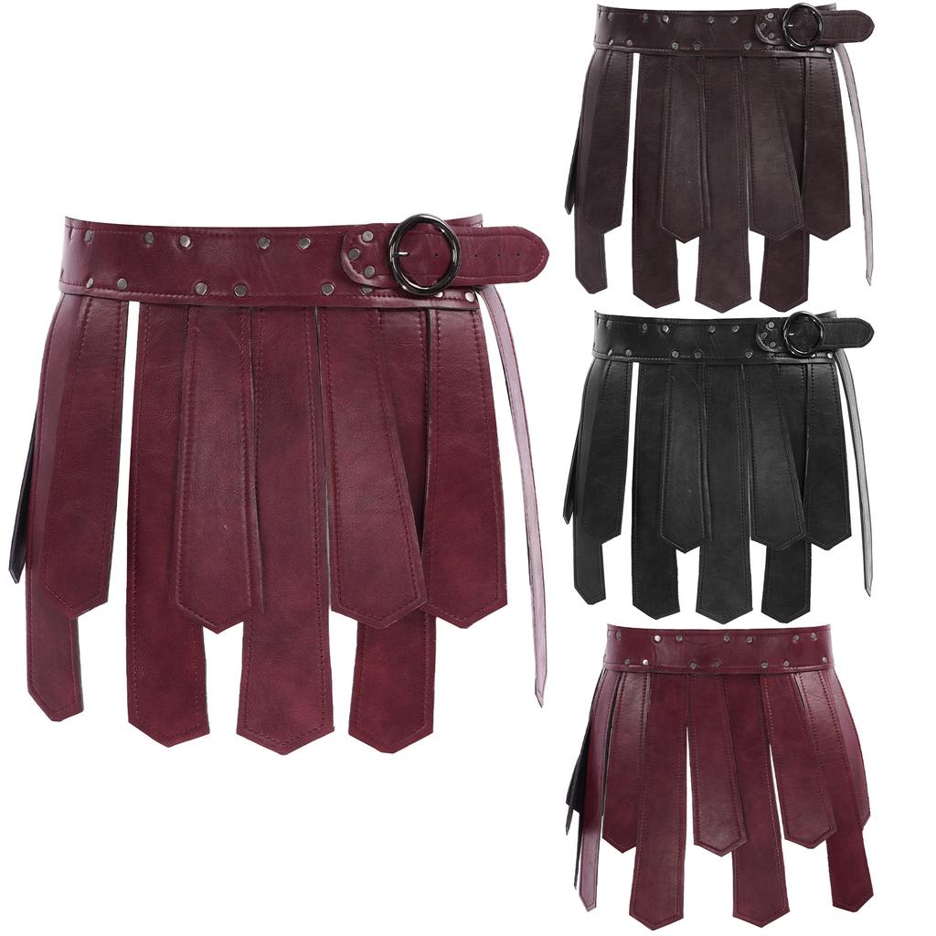 Roman PU Leather Skirt Belt Medieval Warrior Tassel Waist Belt Viking Knight Fringe Skirt Belt