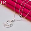 925 Sterling Silver Moon Zircon Pendant Necklace Fashionable Wedding Jewelry