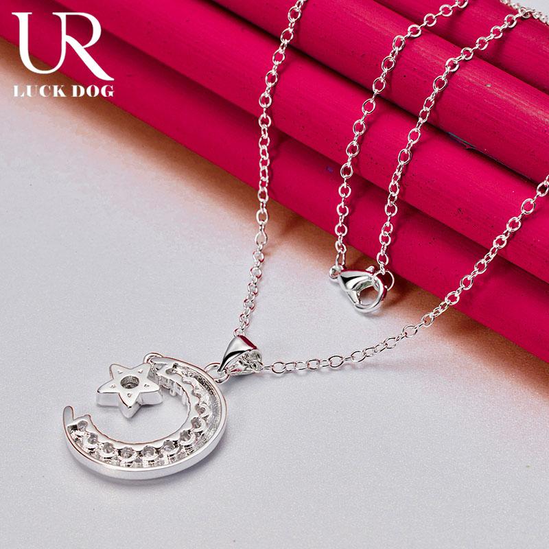 925 Sterling Silver Moon Zircon Pendant Necklace Fashionable Wedding Jewelry