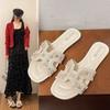 Flat Bottom Internet Celebrity Cool Slippers Women Wear 2025 New Summer Fairy Wind Pearl Rhinestone Word with Beach Slippers