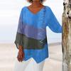 Top Retro Autunnale con Scollo a V e Stampa Artistica a Maniche Lunghe da Donna