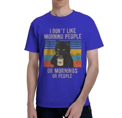 I Hate Morning People and Mornings and People Coffee Cat T-Shirt Graphic T Shirts for Men Women Teens Casual Cotton Daily
