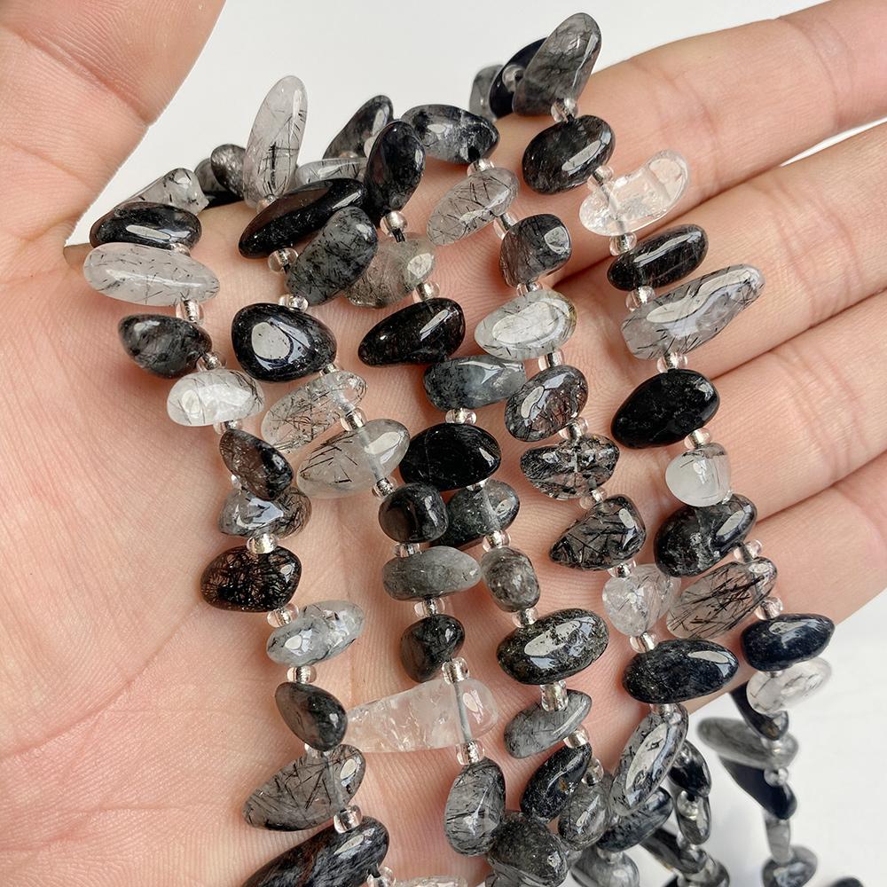 7-16mm Black Natural Rutilated Quartz Bead Irregular Tooth Shape Loose Spacer Crystal Gems Bead For Jewelry Making DIY Accessory