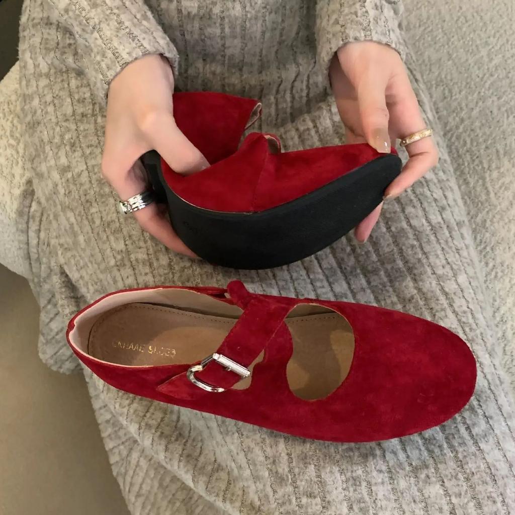 Fashion IPPEUM Red Ballet Flats Women Round Toe Elegant Shoes Mary Janes Slips Ballerinas Zapatos Mujer