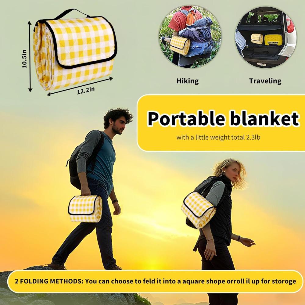 Picnic Outdoor Blankets, Extra Large 79x79in Beach Blanket, Thick 3-Layers Camping Waterproof Mat for Camp Hiking Park, Portable Foldable Rug