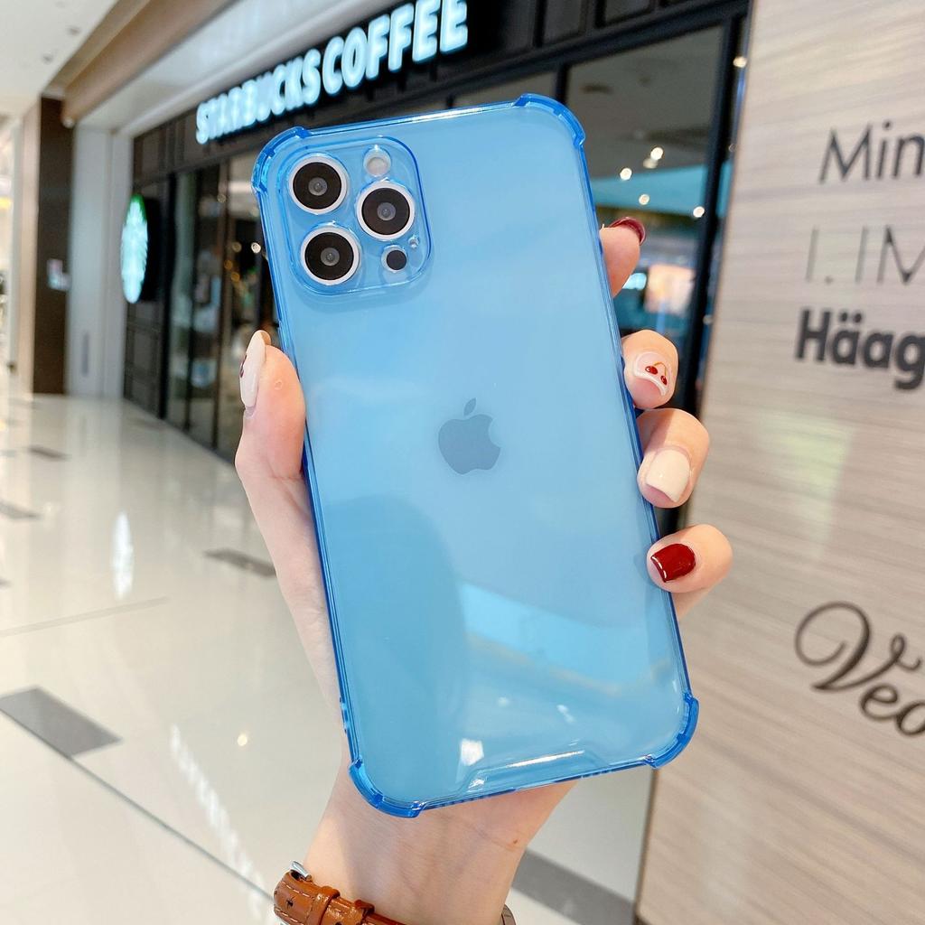 Applicable To iPhone14 Four-corner Anti-drop Fluorescent Case Creative Color Transparent Solid Color Anti-drop Mobile Phone Case Apple 15PROMAX
