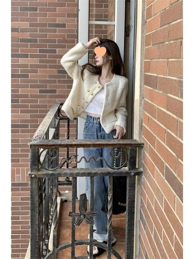 2025 Women's Chic Tweed Double-Breasted Long-Sleeve Coat for Petite (Autumn/Winter Collection)