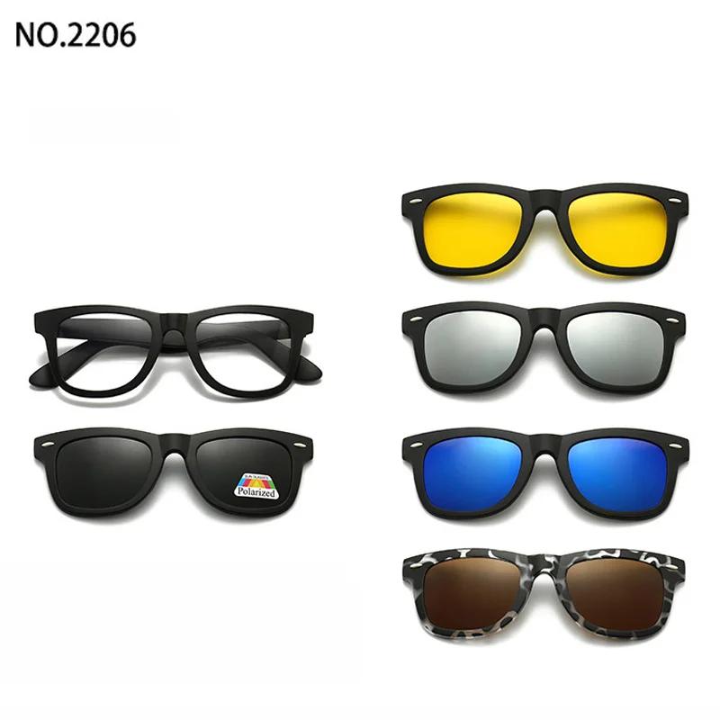 6 In 1 Clip On Glasses Men Women TR90 Polarized Optical Magnetic Sunglasses Clip Magnet Sunglasses Prescription Glasses Frame