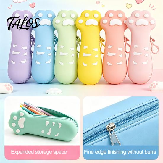 School Supplies Organizer Cat Paw Silicone Pencil Case, Large Capacity Stationery Student Supply Bag Bag, Students Storage Pouch with Zipper Case