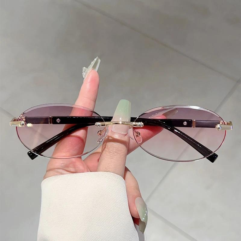 Vintage Rimless Metal Shades Ins Brand Design Women's Vacation Beach Sunglasses New Fashion Driving Decor Sun Glasses