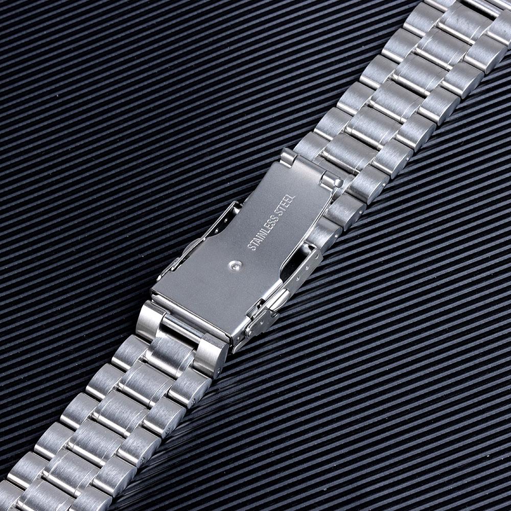 Solid Stainless Steel Strap 18 20 22 24mm Silver Metal Double Press Folding Buckle for Men Women Bracelet Watch Band for Seiko
