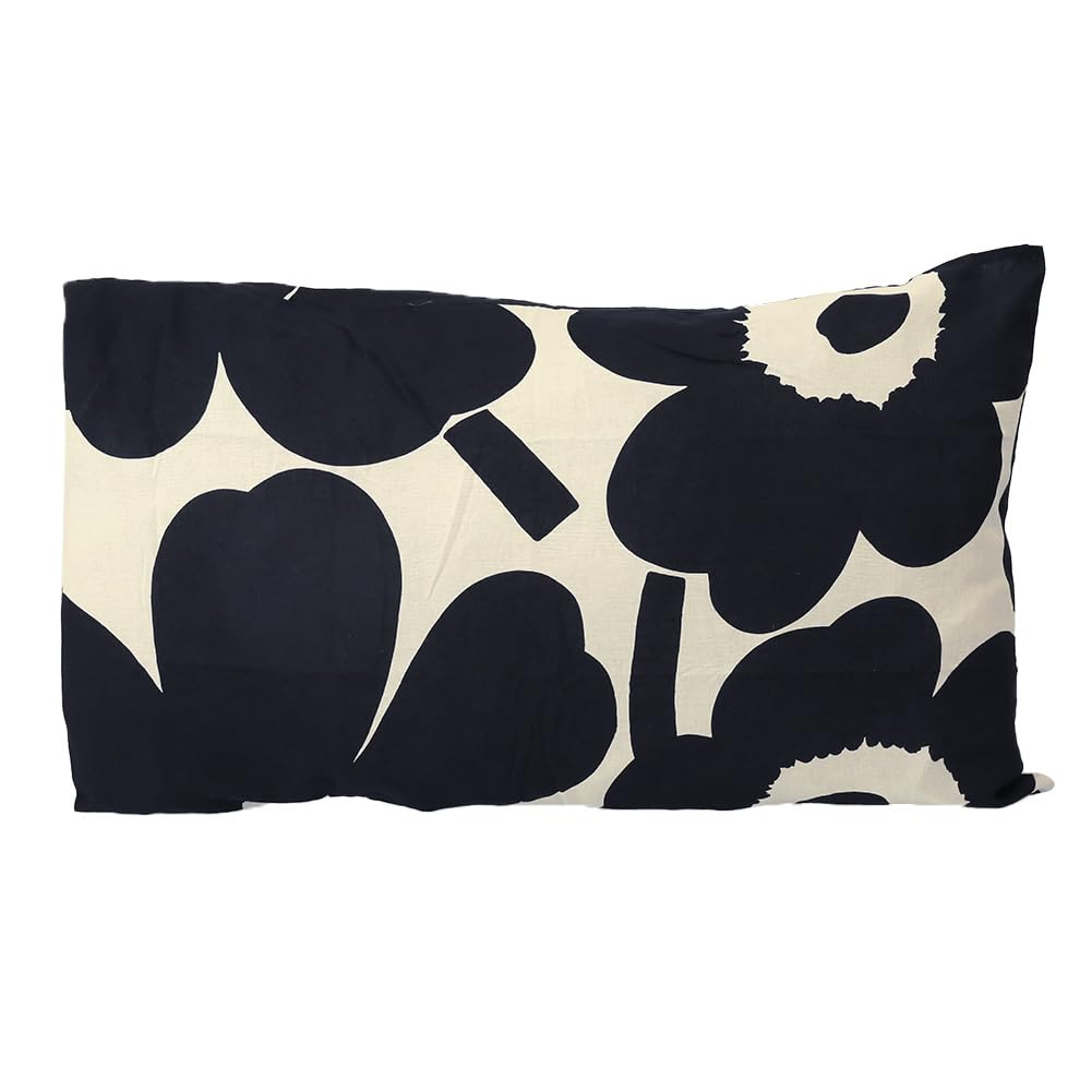 Marimekko Pillowcase, 50cm X 70cm, Unikko, White and Dark Blue, 070522 851 [Parallel Import]