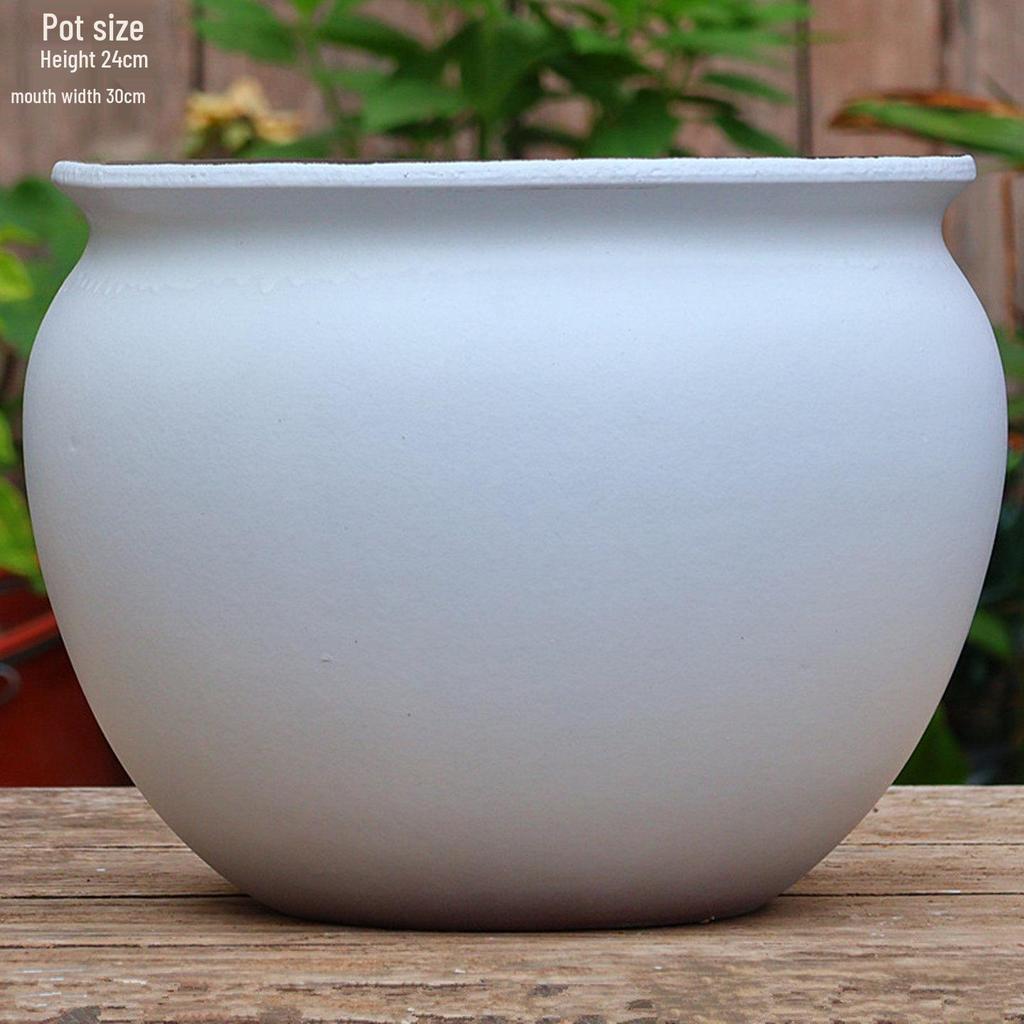 Extra Large White Ceramic Pot: European Style Succulent and Flower Pot for Courtyard Landscaping with Rough Texture and Large Caliber.