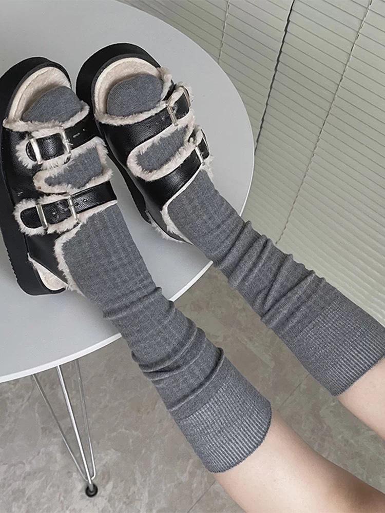 

Dongdaemun Same Solid Color Pit Stripe Calf Socks Cotton Vertical Stripes Slimming Pile Socks Mid-Tube Socks Boots Socks Women One size fits all