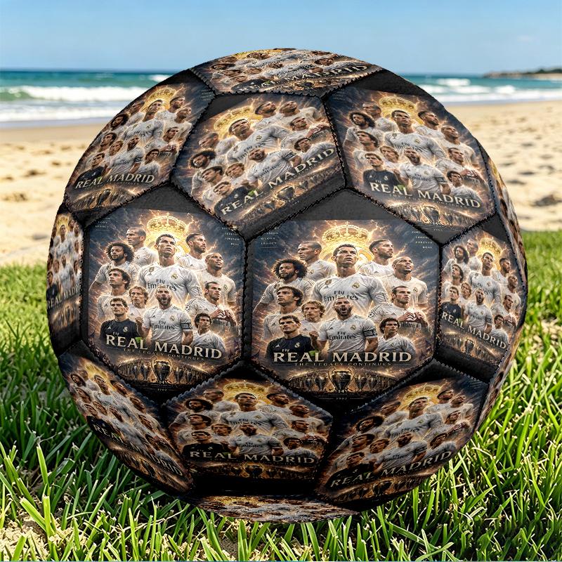 Real Madrid Print Size 5 Soccer Ball, PU Wear Resistant Football for Match Training and Daily Practice, Birthday Gift for Soccer Fans