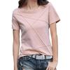 [Fiorior] T-Shirt Women's Short Sleeve Crew Neck Plain Line Design Cotton U-Neck Stretch Summer Tee Pink L