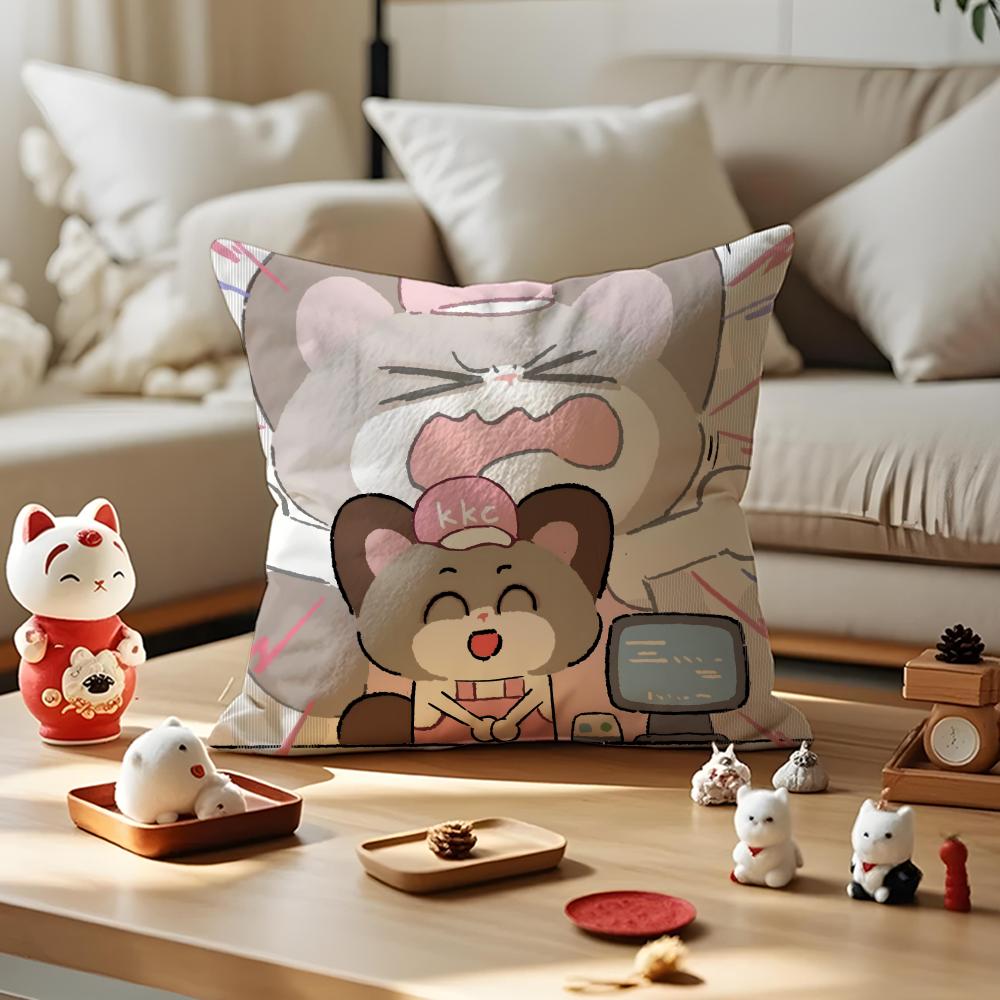 Cute Cat And Dog Cushion Cover Anti-dustmite Pillowcase Invisible Zipper Silky Short Plush Sofa Cushion Cover