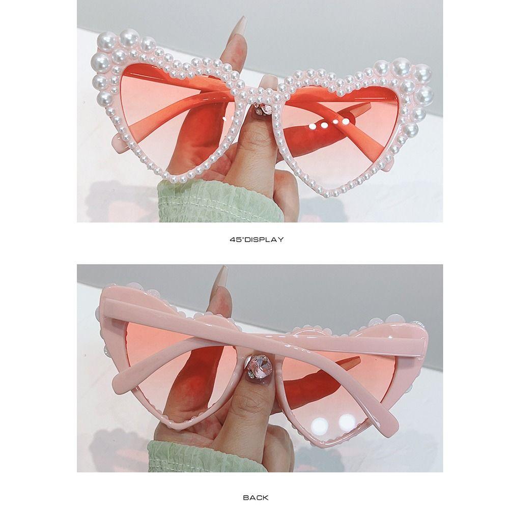 Pearl Frame Imitation Pearl Sunglasses UV400 Protection Heart-shaped Goggle  Women