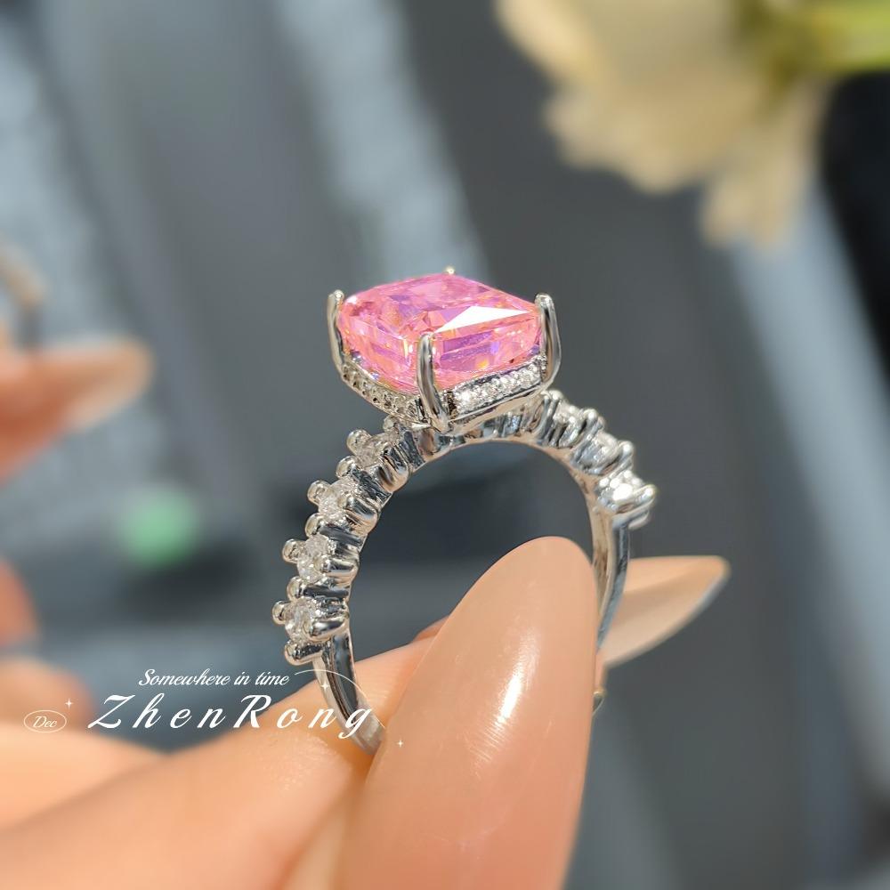 Open Ring Princess Cut Pink Diamond Fashion Jewelry High Carbon Radiance Yellow Gemstone Ring for Women