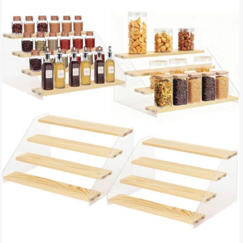 Acrylic Tiered Display Storage Shelf 2-5 Layers Wooden Ladder Organizer for Figure Collectible Showcase Use