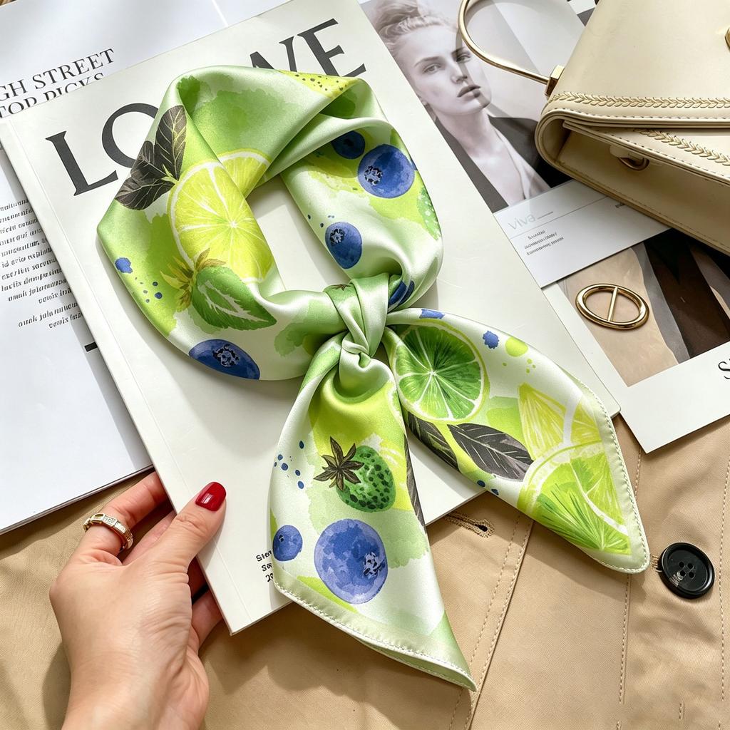 Autumn and winter Maillard cashew square scarf silk scarf women's shirt versatile neck small scarf tied hair decorative scarf