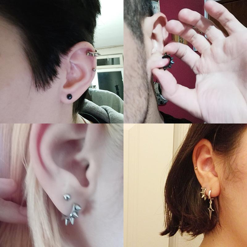 1pc Stainless Steel Taper Spike Rivet Ear Hoop Pierced Earring Men Women Punk Rock Cartilage Tragus Helix Piercing Earrings 16G