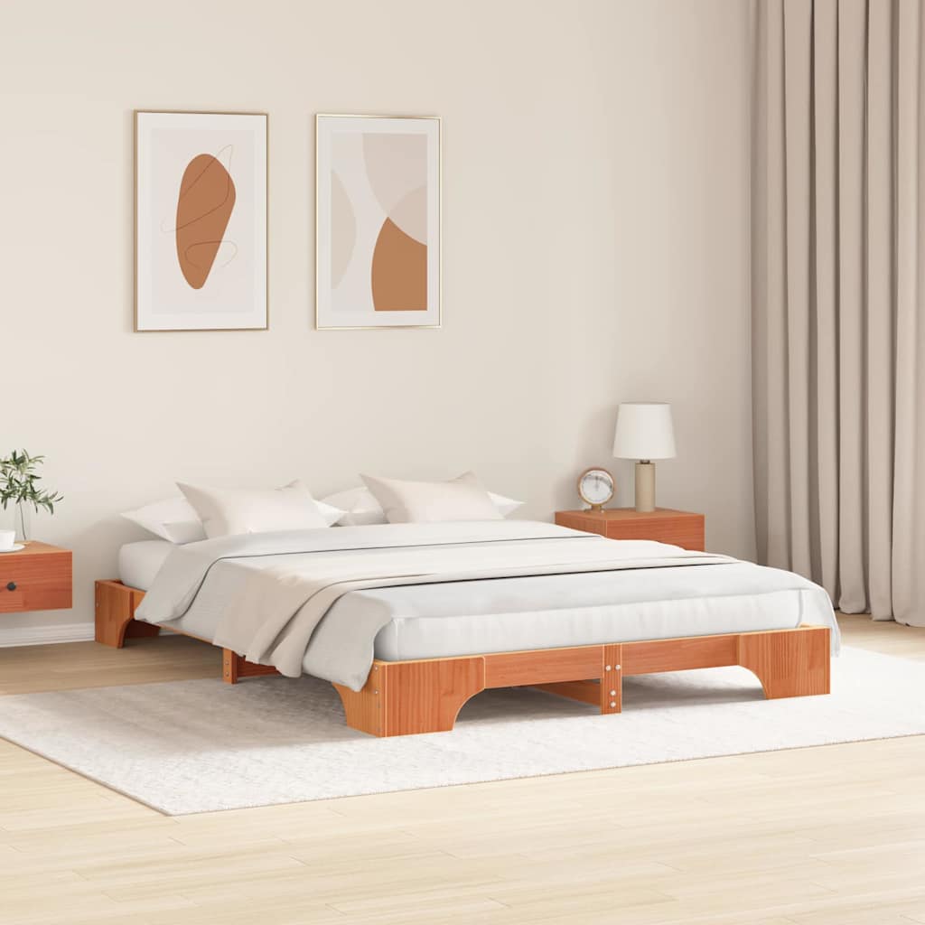 Bed Frame Wax Brown 140 X 200 Cm Solid Pine Wood