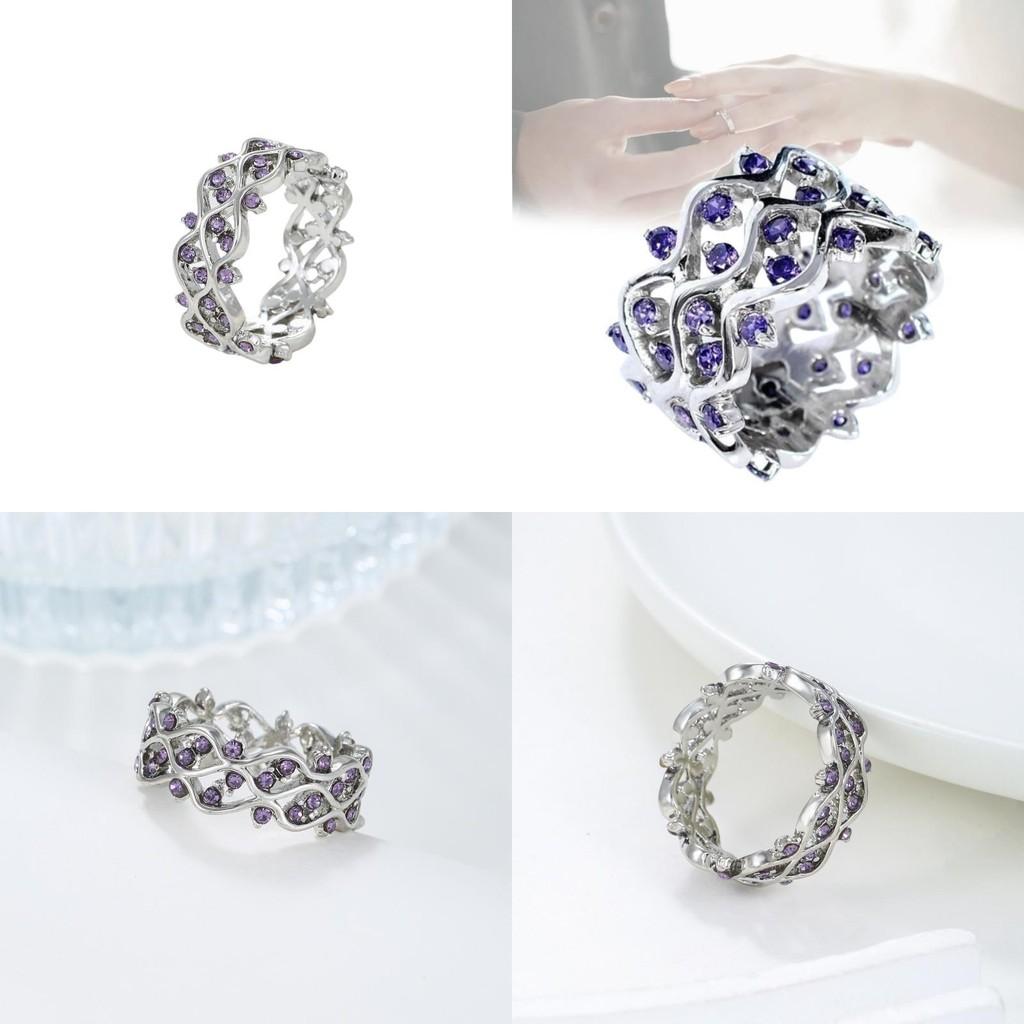 Imitation Zircon Amethyst Ring Wavy Streak Fashion Simple Classic Gift Retro