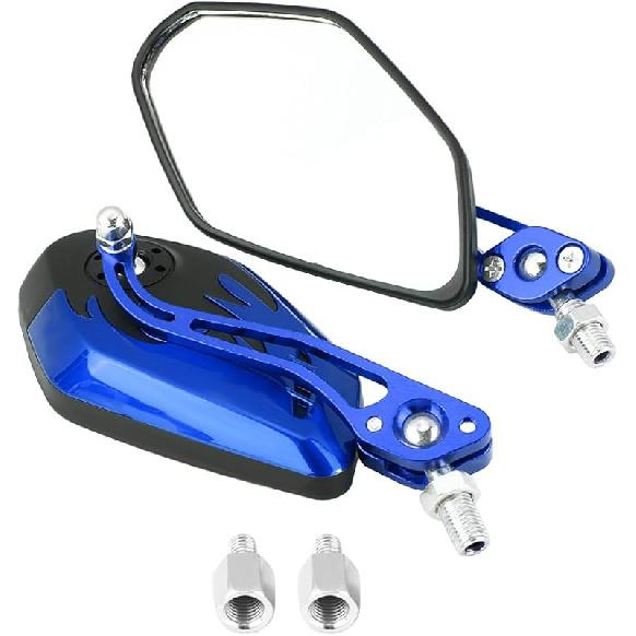 1 Pair 8mm 10mm Universal Motorcycle Mirrors,Aluminum Bike Mirrors UTV Mirrors for Bike, Scooter, ATV, UTV, Dirt Bike(Blue)