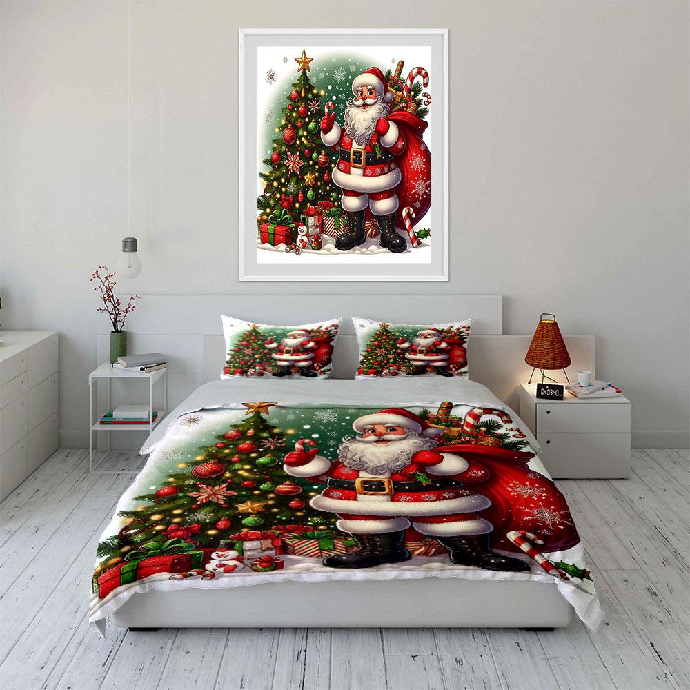 Santa Claus Christmas Tree Set Bedding Duvet Cover Set Duvet Cover Pillowcases  (1*Duvet Cover 2*Pillowcases, without duvet insert)