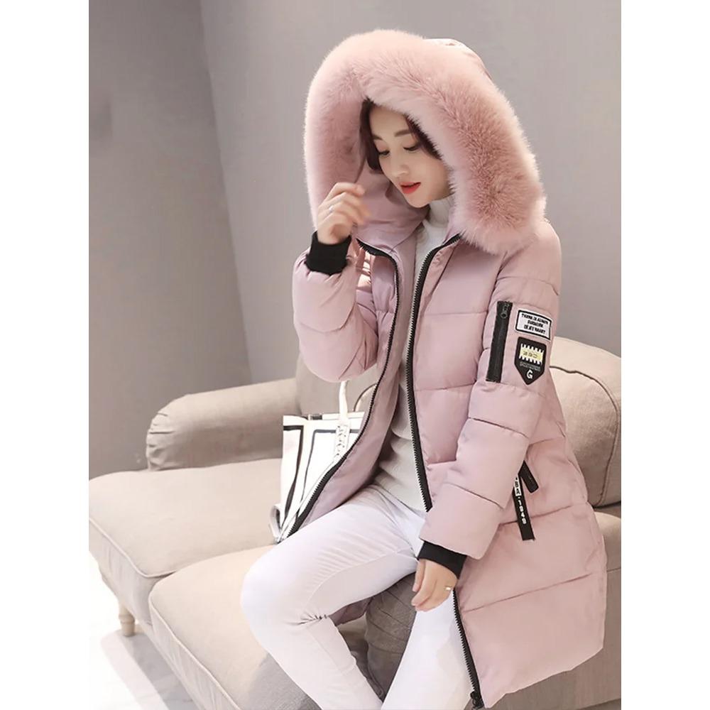 Winter Warm Fur Collar Hooded Women Parka Fashion Comfortable Zipper Pockets Design Long Jacket Elegant Slim Thick Female Coats